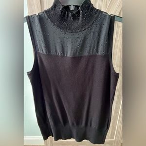Black Sleeveless Sweater with Sheer Beaded Detail by Cable & Gauge Sz…